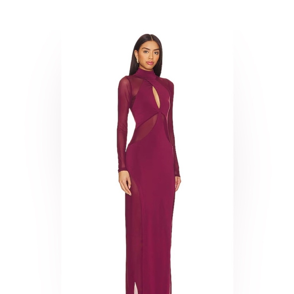 AFRM Long Sleeve Cutout Maxi Dress in Burgundy - Picture 4 of 7
